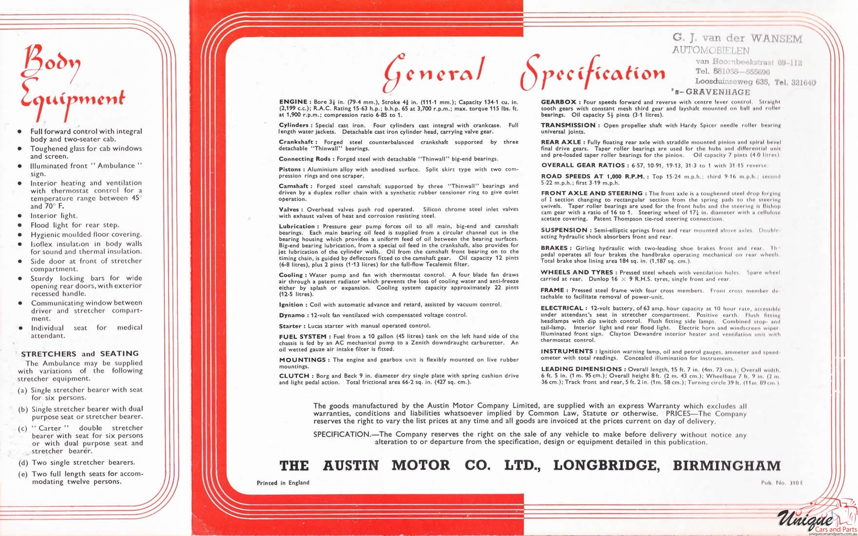 1950 Austin Welfarer Ambulance Brochure Page 5